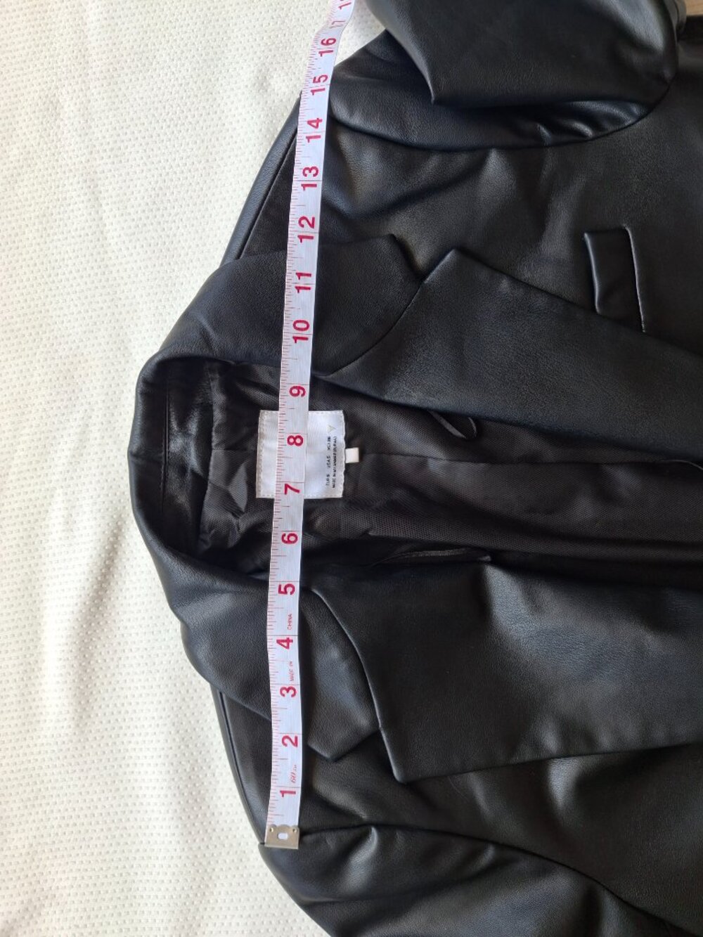 ZARA Faux Leather Blazer Jacket Black Single Button Longline Size S - Picture 7 of 8